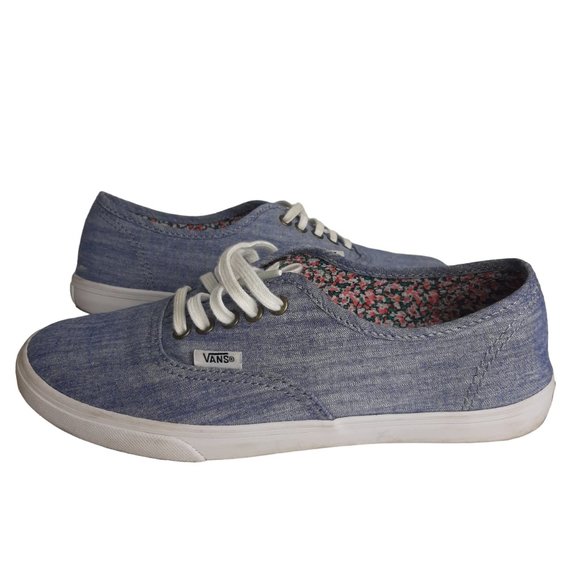 Vans Authentic Unisex Canvas Lace Up Low Top Floral Chambray Blue Size 7 - Picture 5 of 11